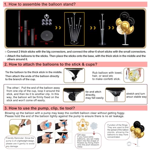 TONIFUL 6-Set Balloon Centerpiece Stand Kit | Black & Gold Party & Graduation Decor