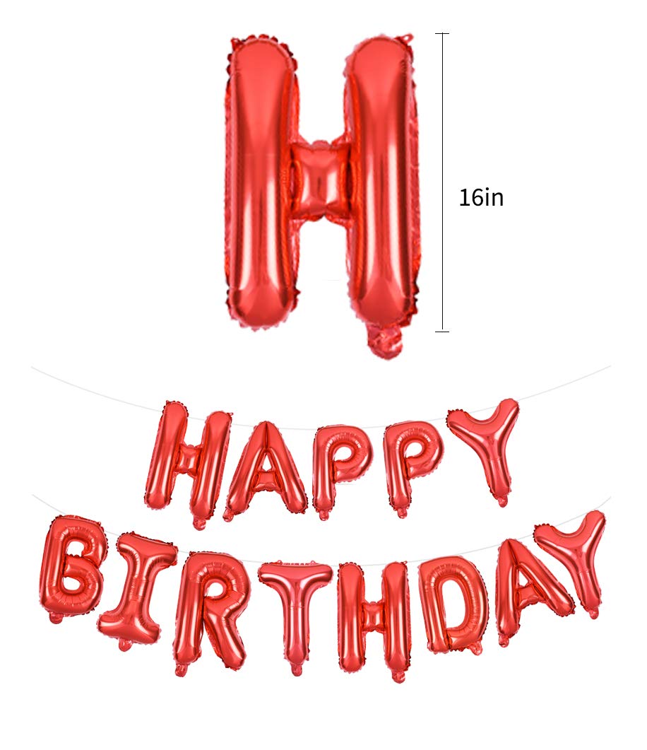 TONIFUL Red Happy Birthday Balloons – 16-Inch Foil Letter Banner, Reusable Party Decor