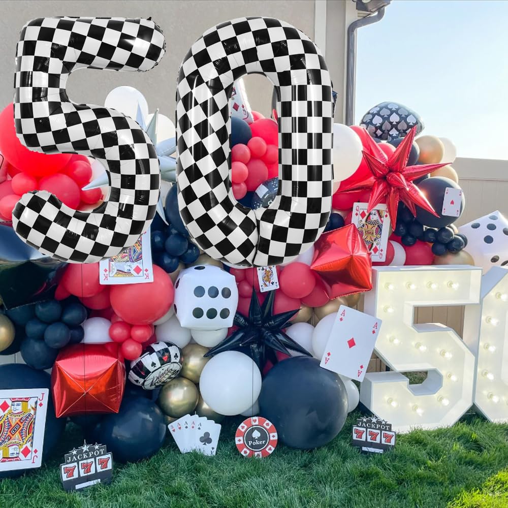 TONIFUL 40-Inch Checkered Number 0 Balloon | Black & White Racing Party Decor