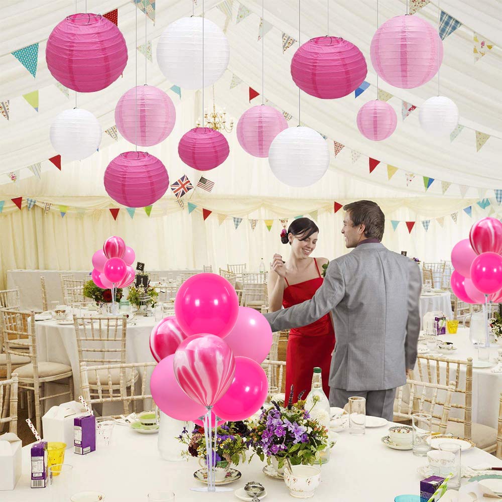 TONIFUL 4 Balloons Stand Kit Pink Marble Centerpieces for Birthday, Wedding & Party Decor