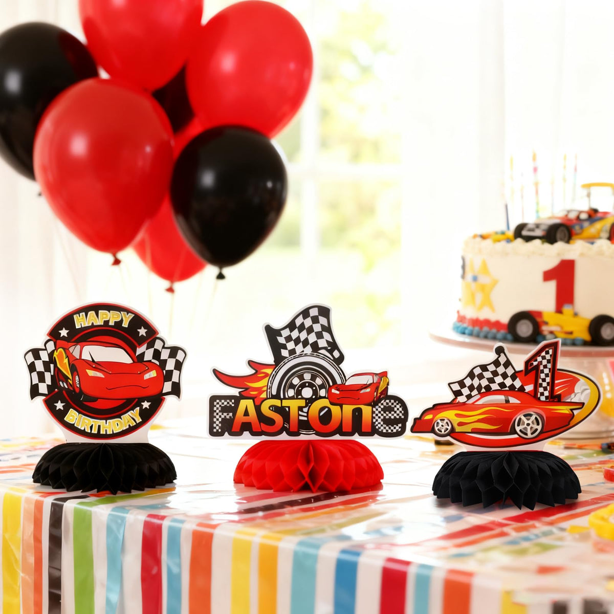 TONIFUL 1st Birthday Race Car Honeycomb Centerpieces – 8 Pack, ONE Letter, Easy Setup