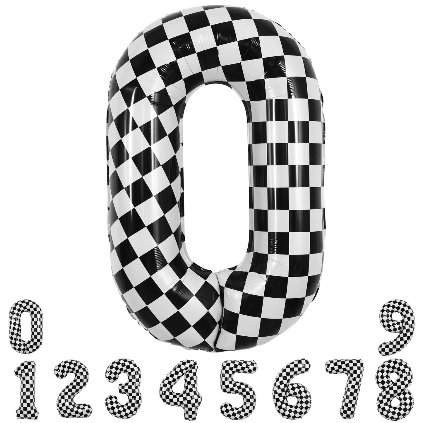 TONIFUL 40-Inch Checkered Number 0 Balloon | Black & White Racing Party Decor
