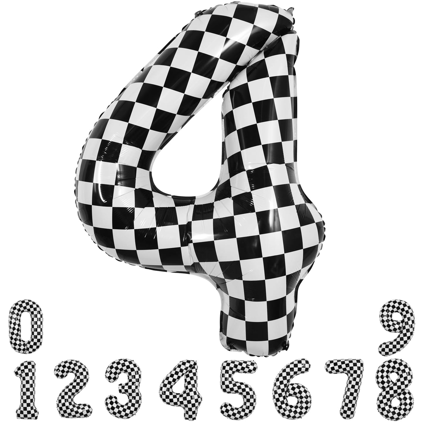 TONIFUL 40-Inch Checkered Number 4 Balloon – Black & White Race Car Birthday Decor