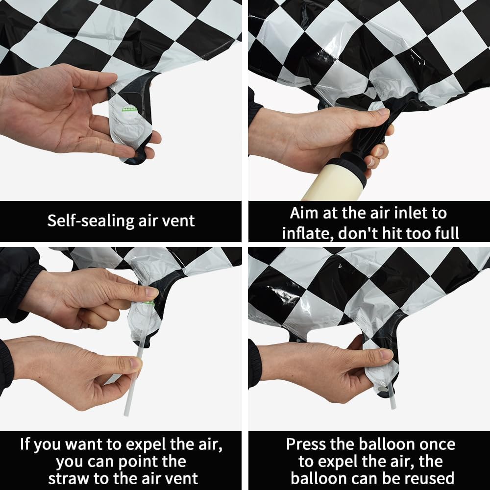 TONIFUL 40-Inch Checkered Number 8 Balloon – Black & White Race Car Birthday Decor