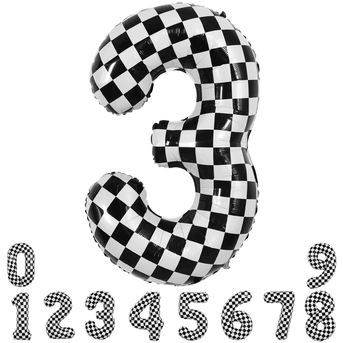 TONIFUL 40-Inch Checkered Number 3 Balloon – Black & White Race Car Birthday Party Decor