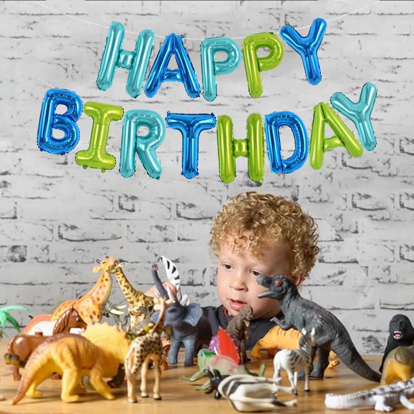 TONIFUL Blue Green 16-Inch Happy Birthday Banner – Mylar Foil Letter Balloons, Reusable Party Decor