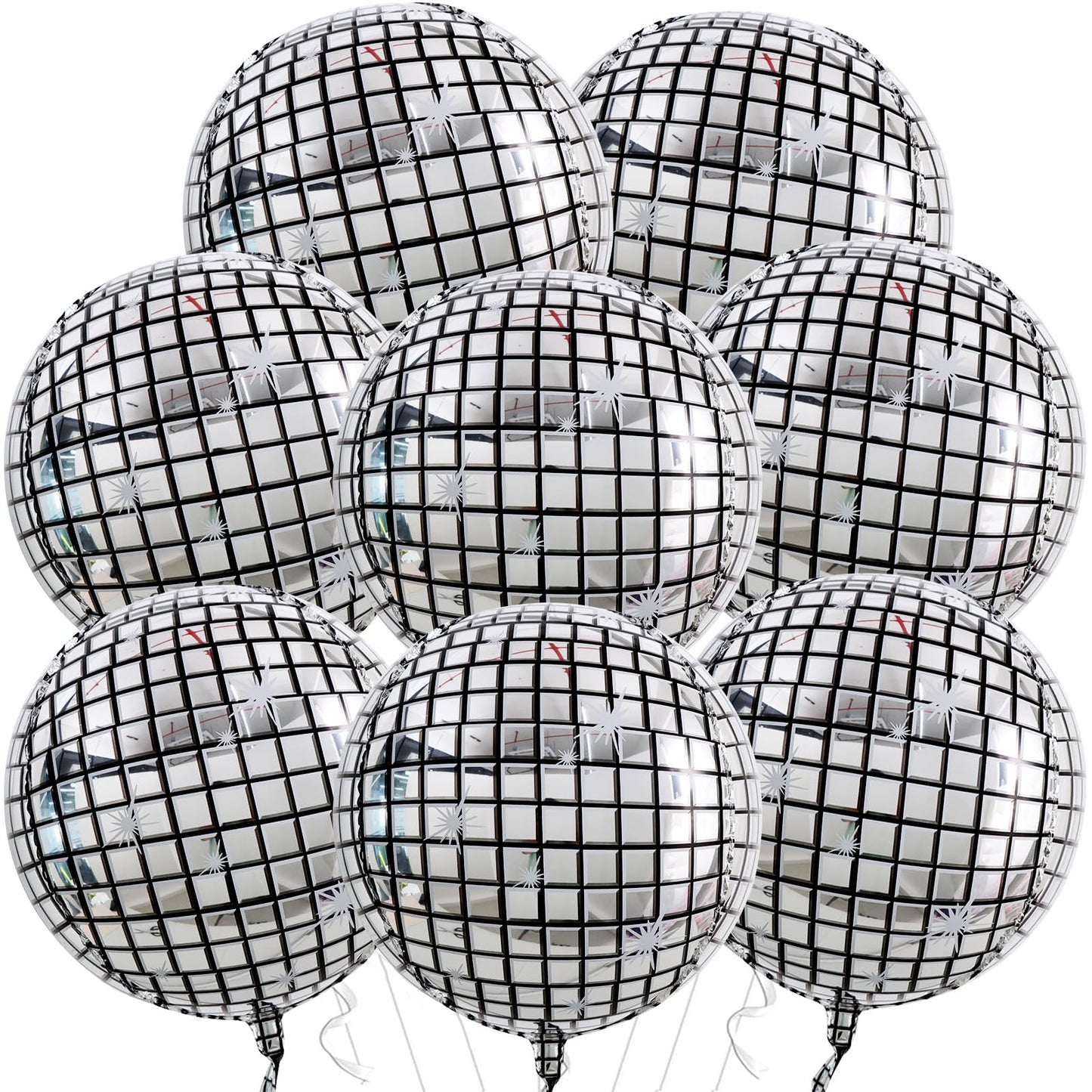 TONIFUL 8Pcs 22inch Large 4D Silver Disco Foil Balloons – Party Decor