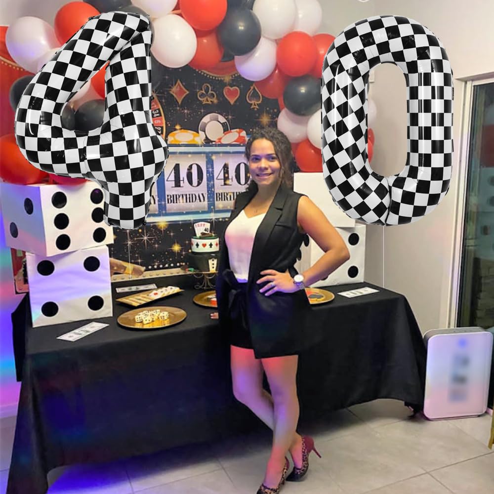 TONIFUL 40-Inch Checkered Number 4 Balloon – Black & White Race Car Birthday Decor