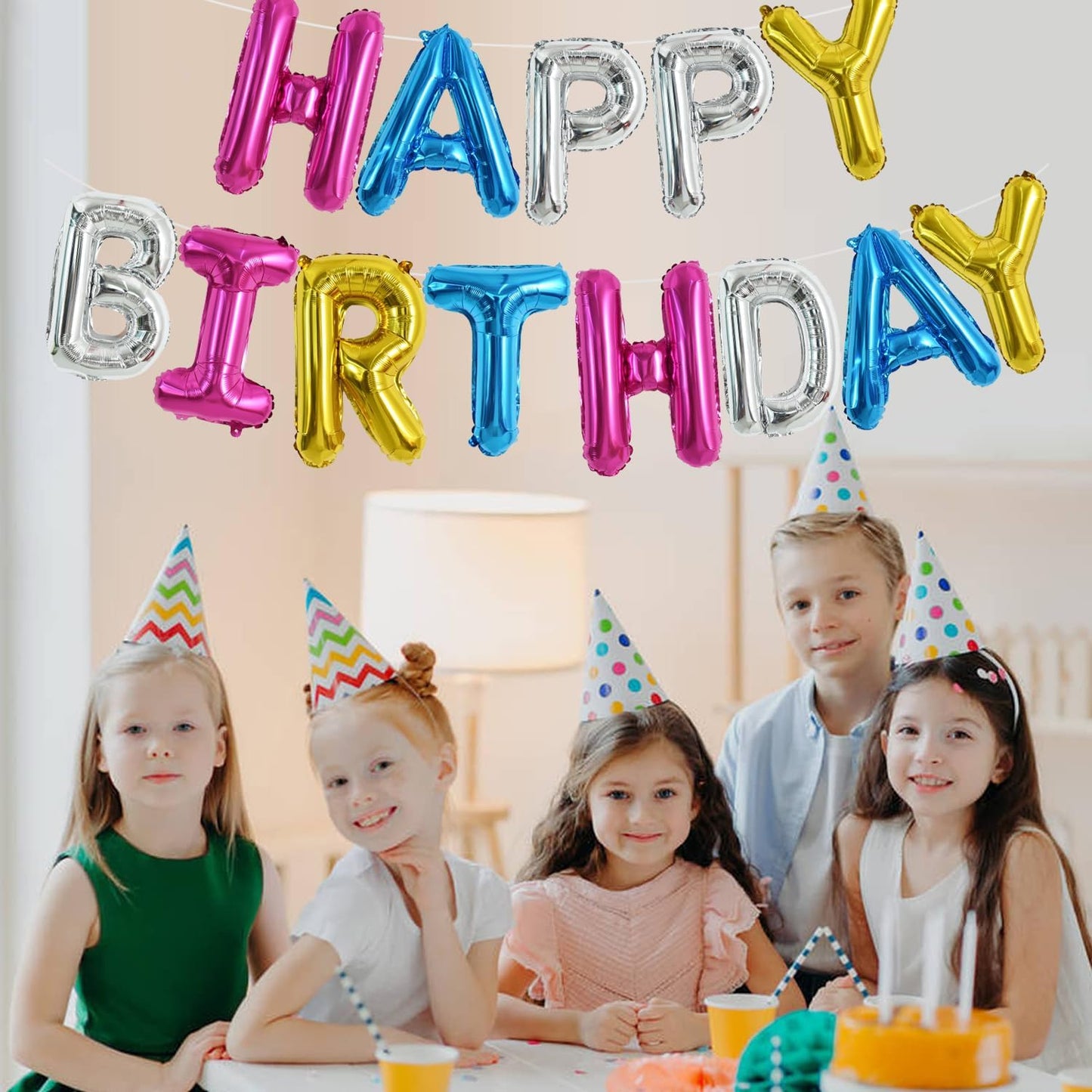 TONIFUL 16 Inch Happy Birthday Foil Letter Balloons Rainbow Banner – Reusable Party Decoration
