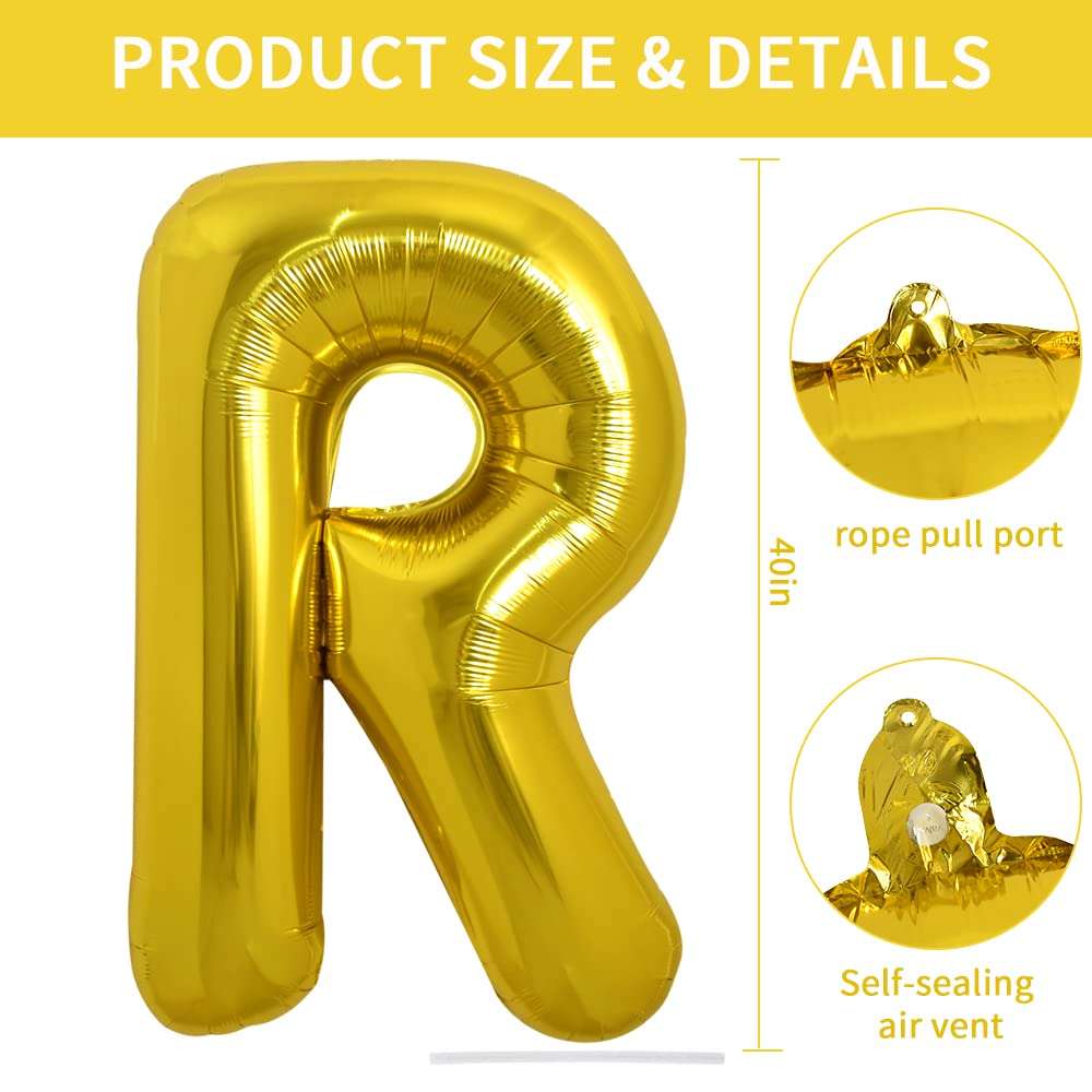 TONIFUL 40 Inch Gold Letter R Balloon – Foil Mylar Big Balloon for Birthday, Wedding & More