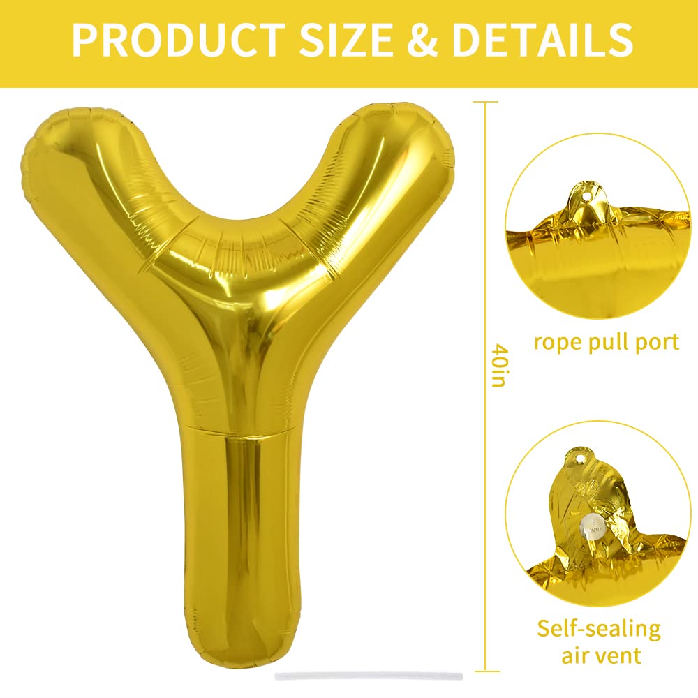 TONIFUL 40 Inch Gold Letter Y Balloon – Large Foil Helium Balloon for Parties
