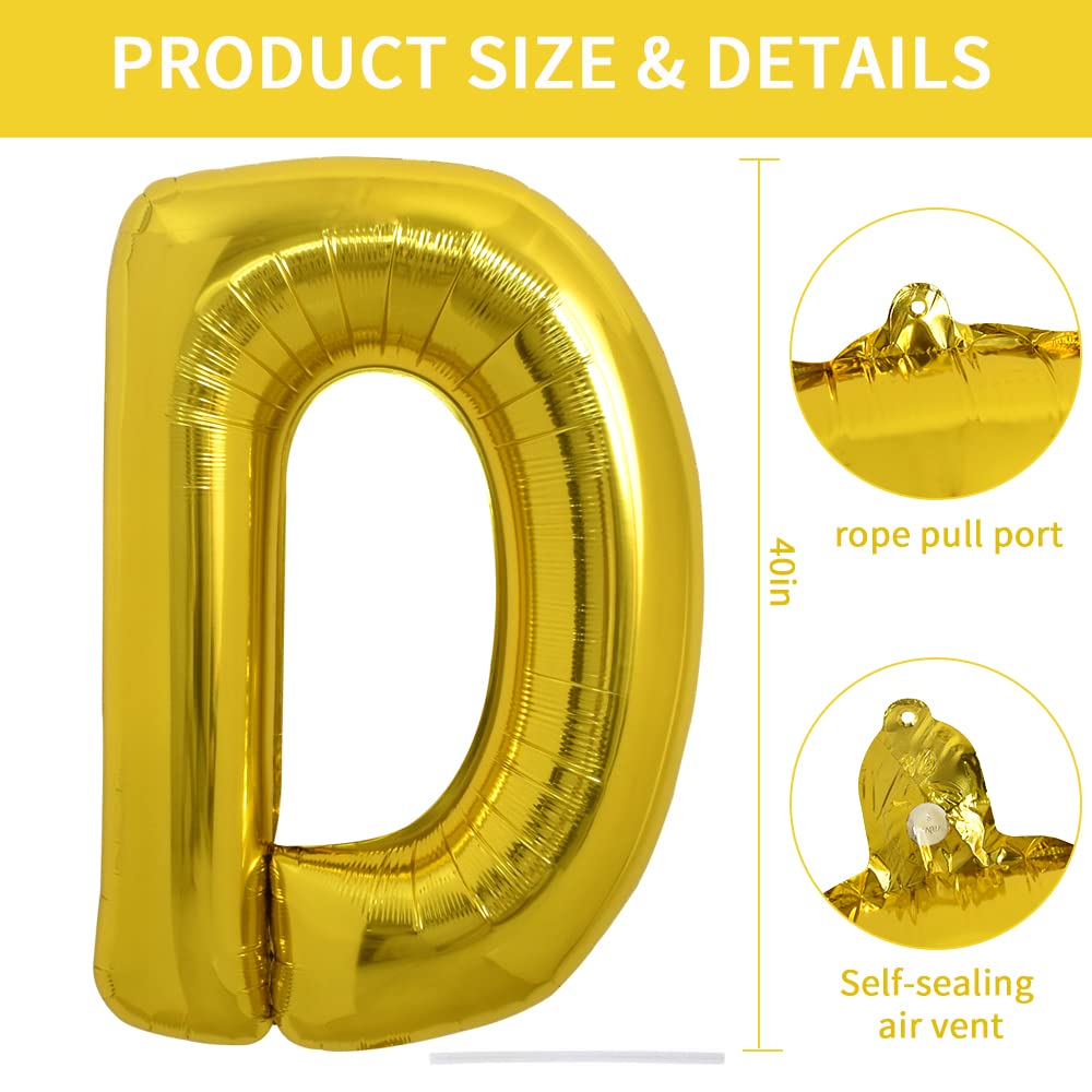 TONIFUL 40 Inch Gold Letter D Foil Balloon – Large Party Decor