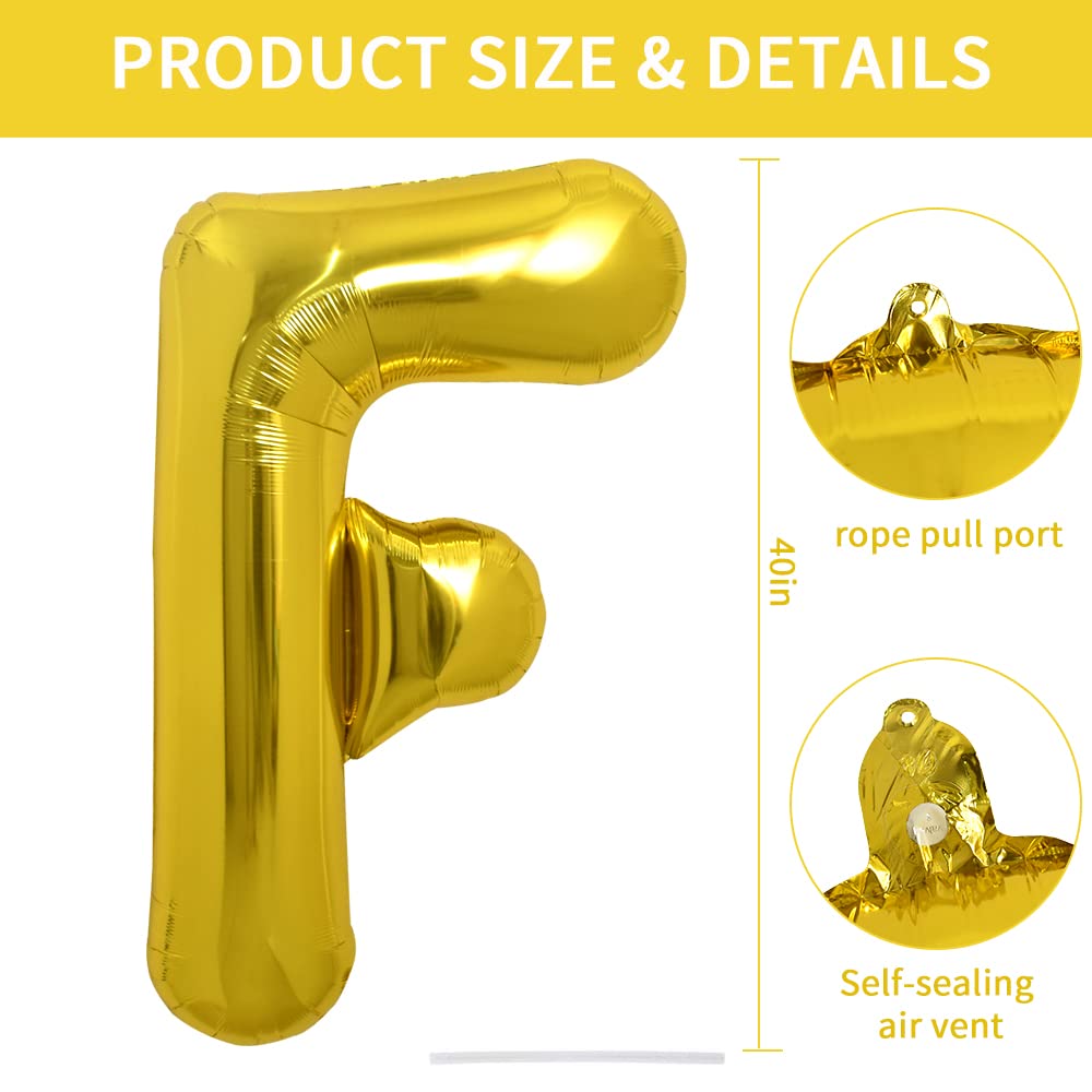 TONIFUL 40-Inch Gold Letter F Balloon | Helium & Air Fill Foil Mylar Party Decor
