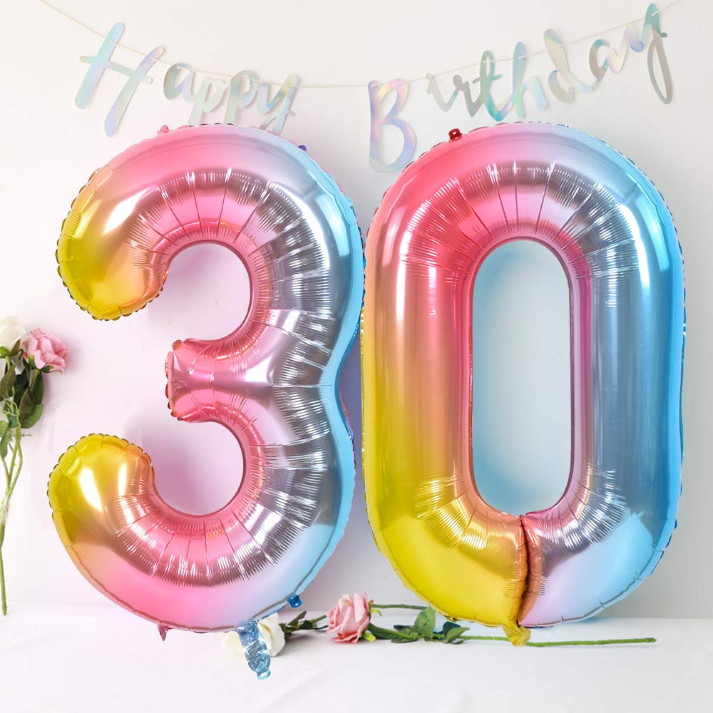 TONIFUL 40-Inch Rainbow Number Balloon 5 – Large Foil Birthday Decor