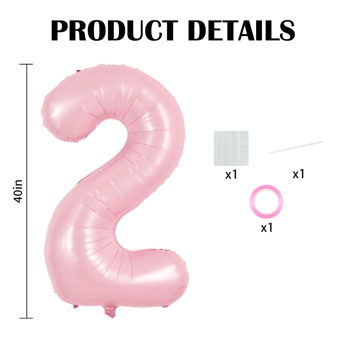 TONIFUL 40-Inch Pastel Pink Number 2 Balloon – Big Pink Digit for Parties