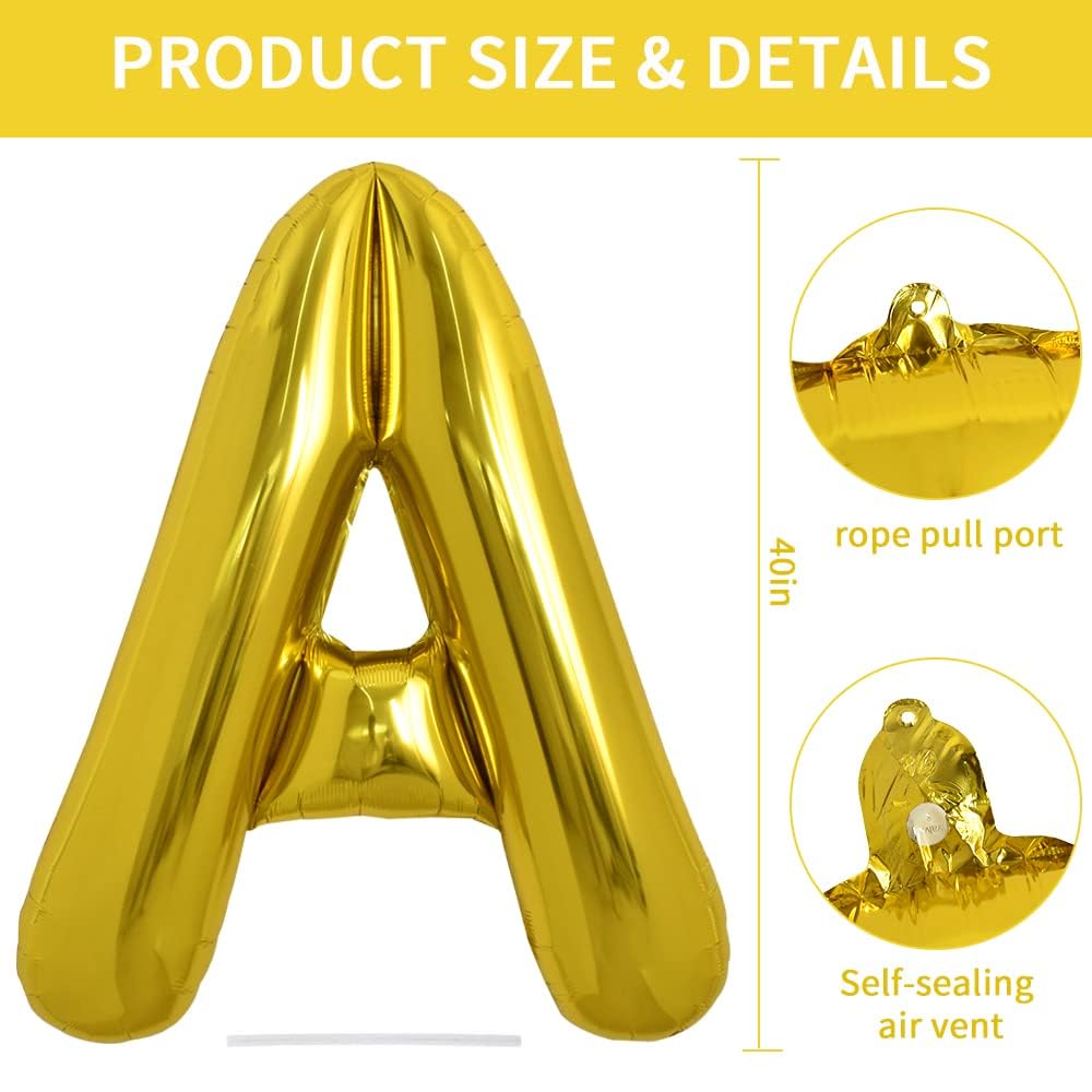 TONIFUL 40 Inch Gold Letter A Balloon | Large Foil Mylar Party Balloon