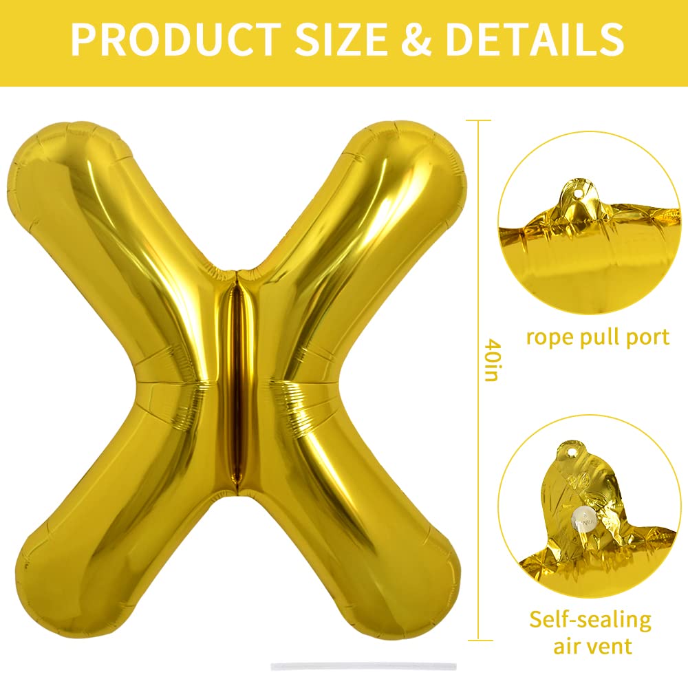 TONIFUL 40 Inch Gold Letter X Balloon – Large Foil Mylar Helium or Air-Filled Party Decor