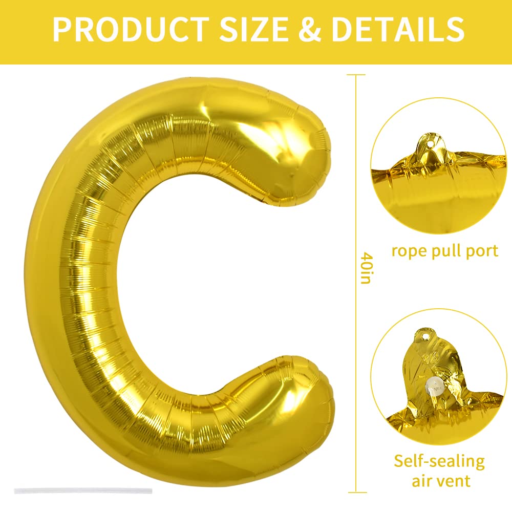 TONIFUL 40 Inch Gold Letter C Balloon – Foil Mylar Party Decor