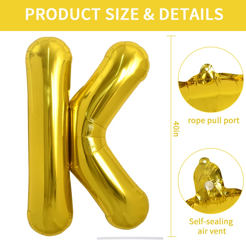 TONIFUL 40 Inch Gold Letter K Balloon – Large Foil Mylar Party Decor