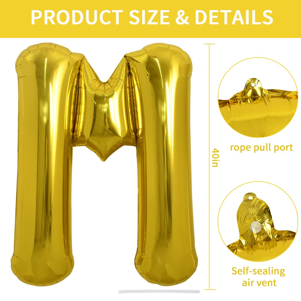 TONIFUL 40 Inch Gold Letter M Balloon - Foil Mylar Party Decor