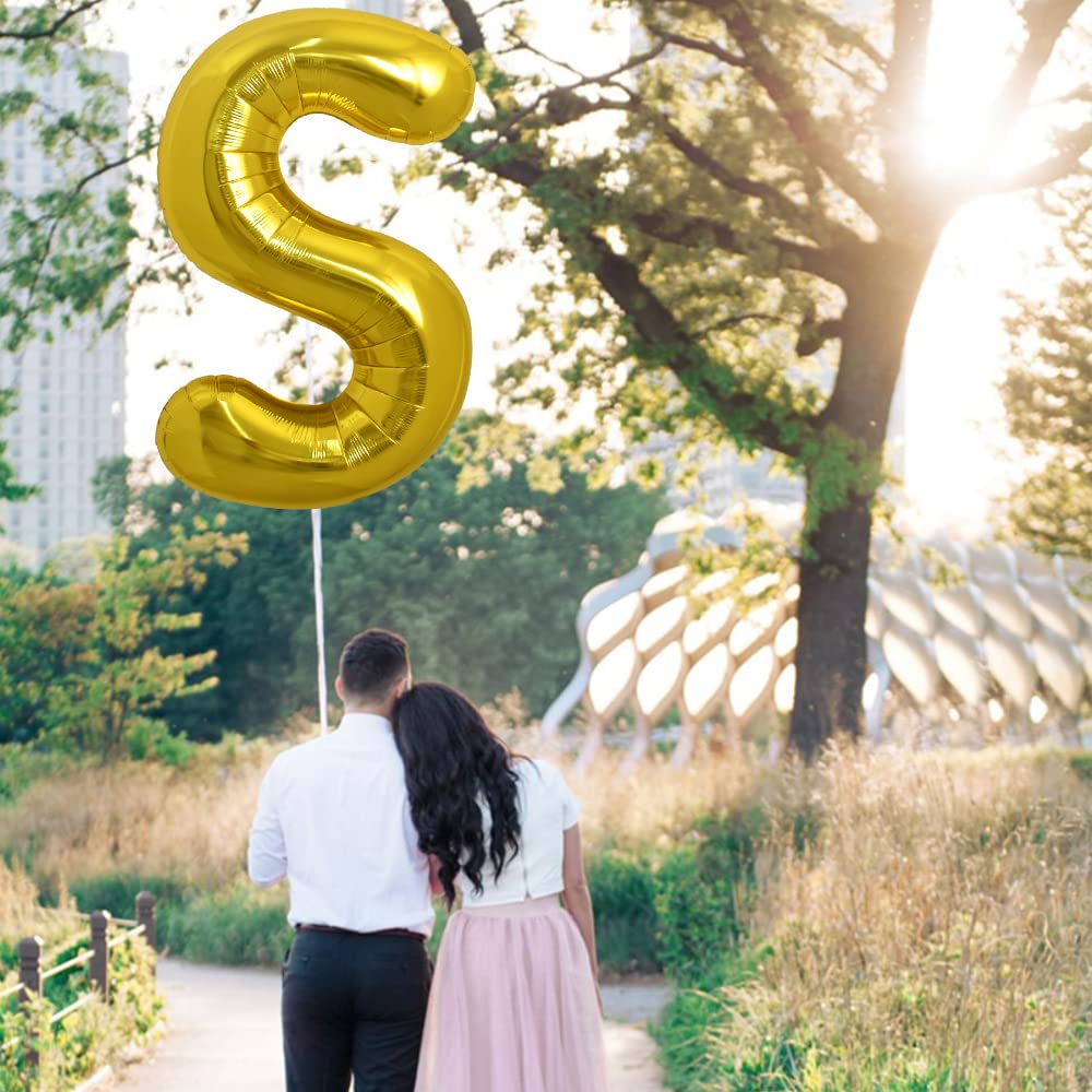 TONIFUL 40 Inch Gold Letter S Balloon – Large Foil Balloon for Parties, Helium or Air Fill
