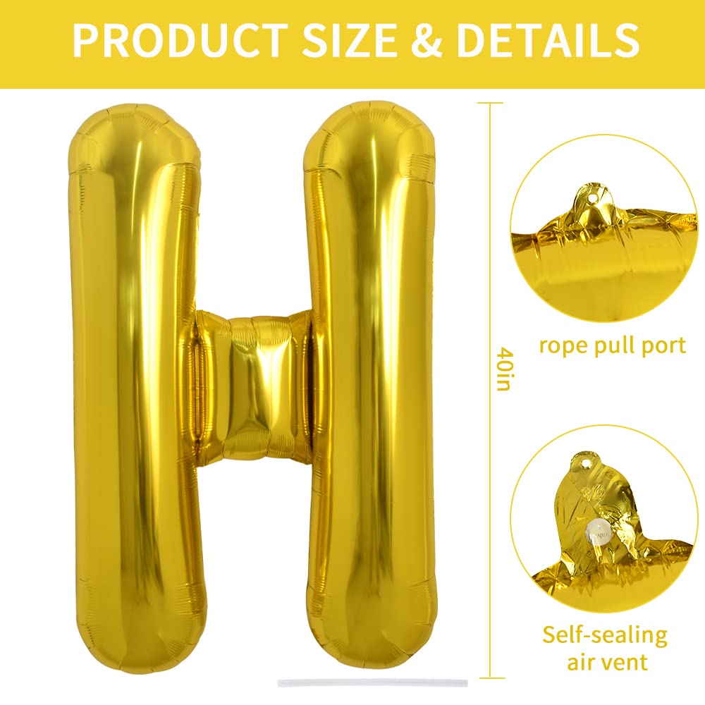 TONIFUL 40-Inch Gold Letter H Foil Balloon – Large Mylar Balloon for Parties