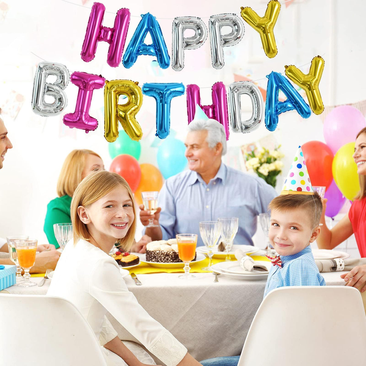 TONIFUL 16 Inch Happy Birthday Foil Letter Balloons Rainbow Banner – Reusable Party Decoration