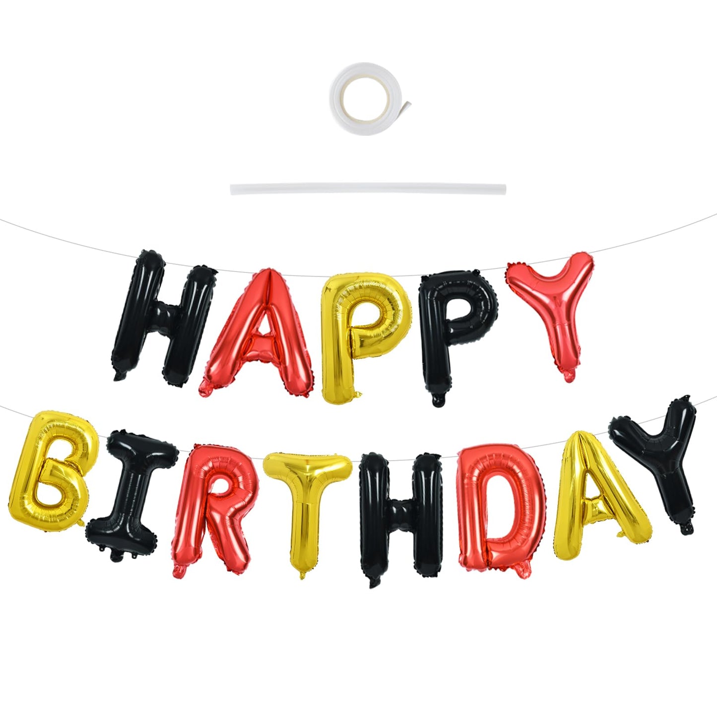 TONIFUL Happy Birthday Balloons Banner - 16inch Foil Letters, Reusable Party Decor (Black Red Gold)