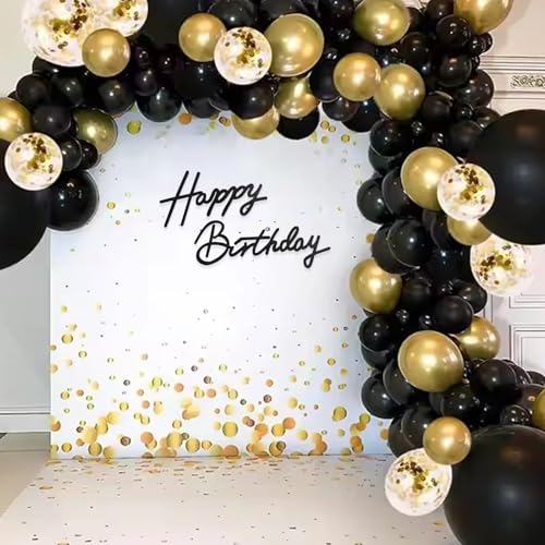 TONIFUL Happy Birthday Sign for Backdrop — Glitter Black Felt Banner with Glue