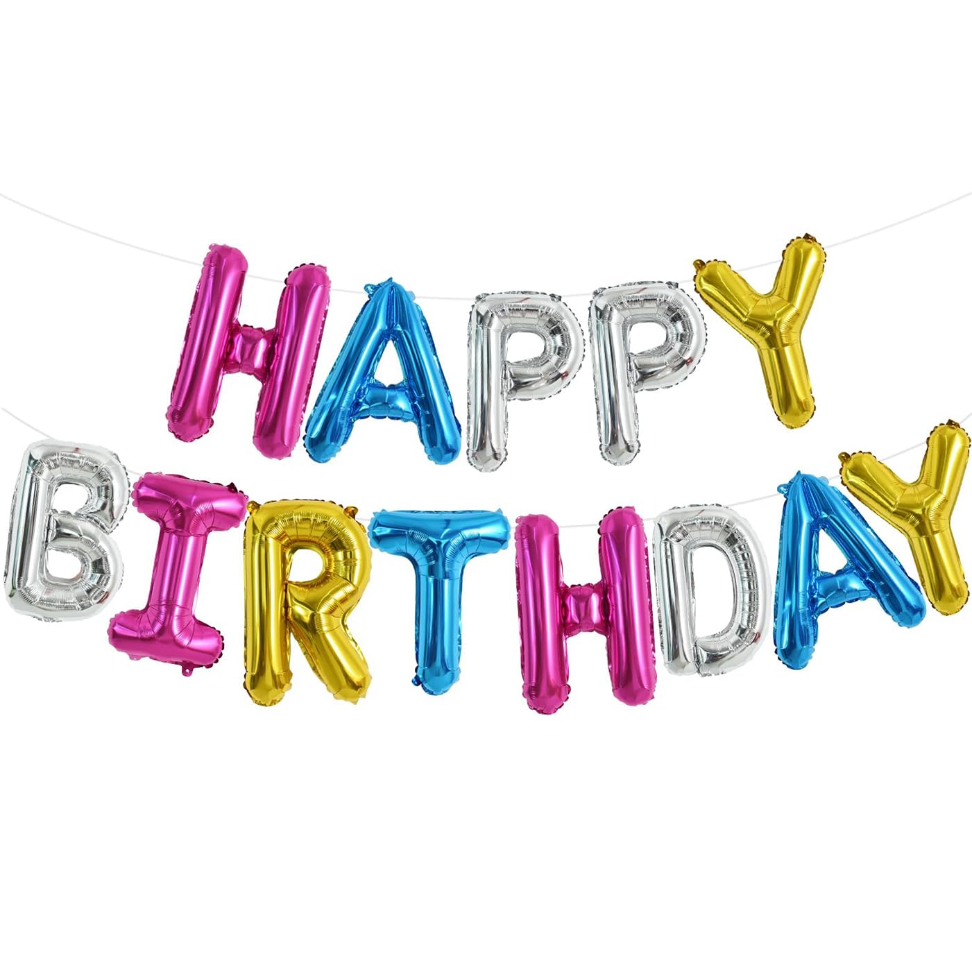 TONIFUL 16 Inch Happy Birthday Foil Letter Balloons Rainbow Banner – Reusable Party Decoration