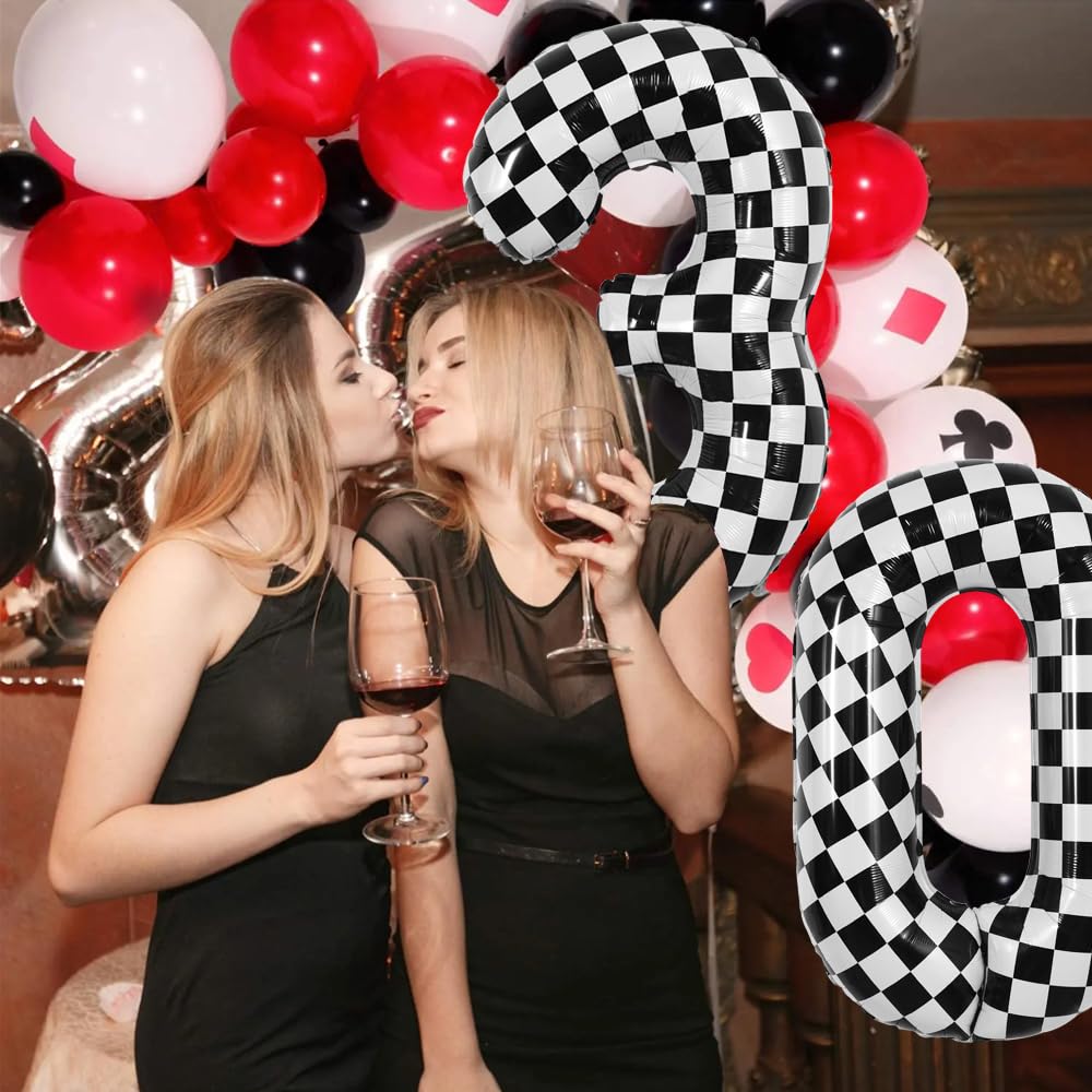 TONIFUL 40-Inch Checkered Number 3 Balloon – Black & White Race Car Birthday Party Decor