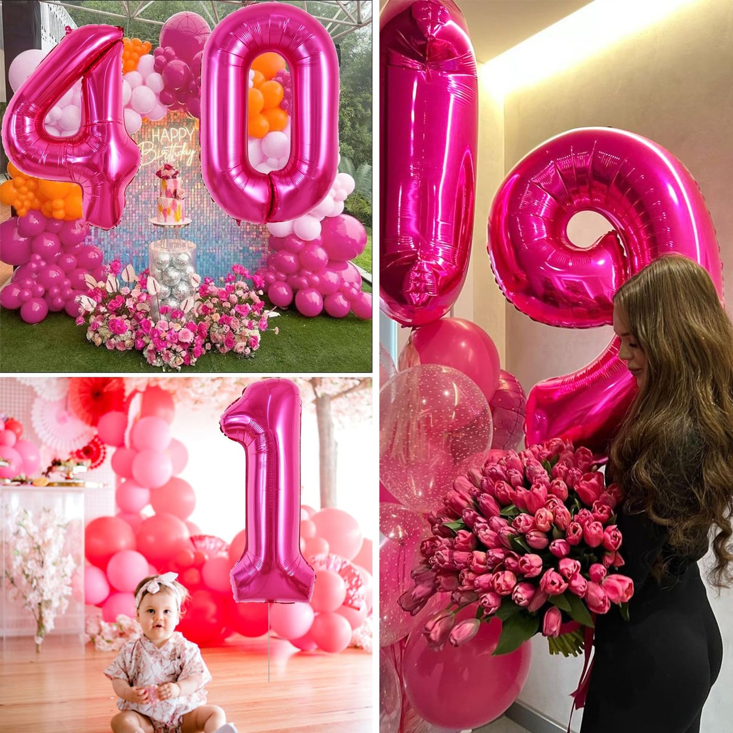 TONIFUL 40 Inch Hot Pink Large Number Balloon 0-9 – Foil Mylar Big Digit Balloon for Birthday Parties, Weddings, and Celebrations