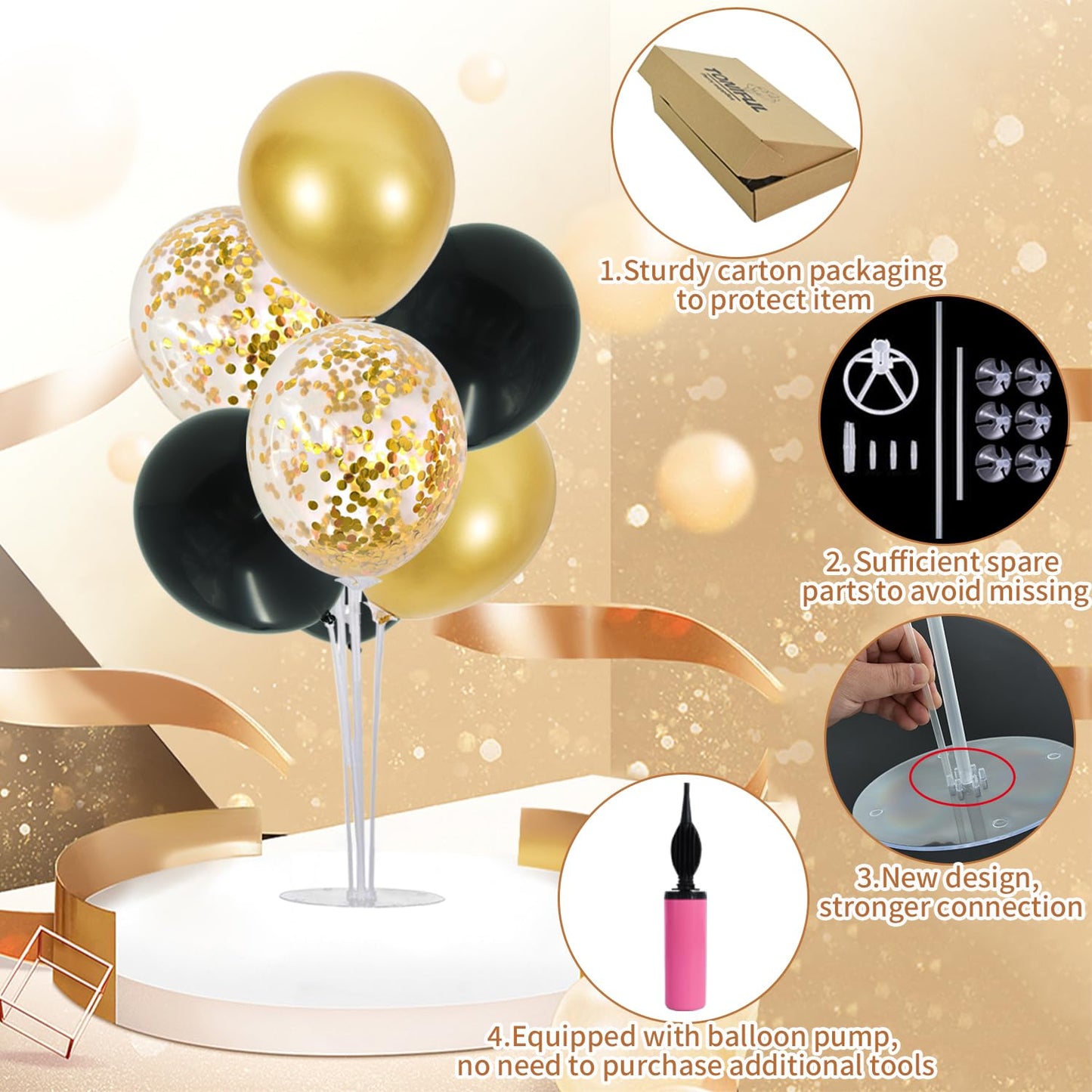 TONIFUL 6-Set Balloon Centerpiece Stand Kit | Black & Gold Party & Graduation Decor