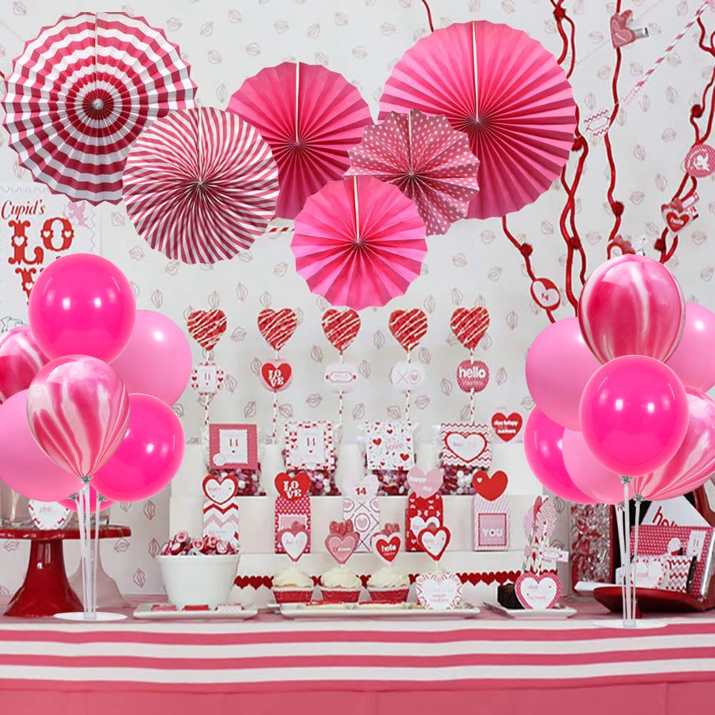 TONIFUL 4 Balloons Stand Kit Pink Marble Centerpieces for Birthday, Wedding & Party Decor
