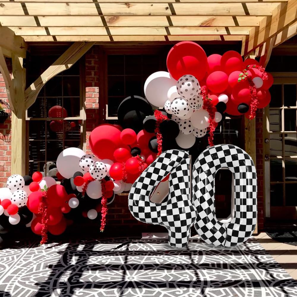 TONIFUL 40-Inch Checkered Number 4 Balloon – Black & White Race Car Birthday Decor