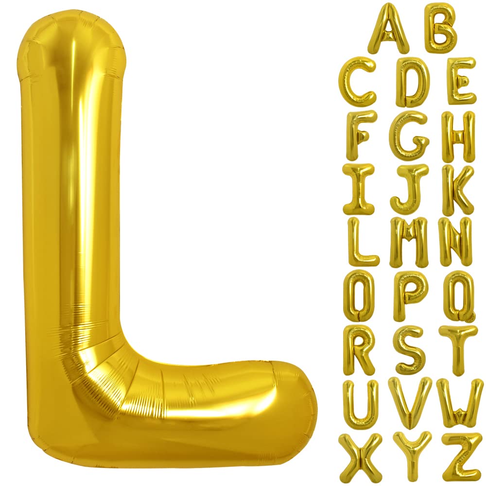 TONIFUL 40 Inch Gold Letter L Balloon – Large Foil Helium Balloon for Birthday & Party Decor