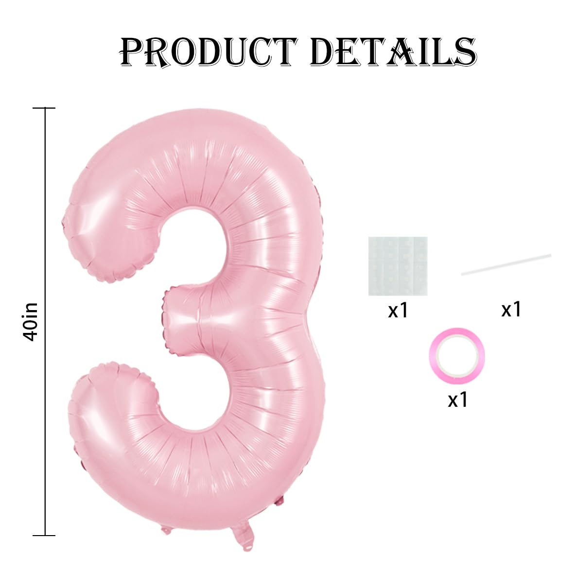 TONIFUL 40-Inch Pastel Pink Number 3 Balloon – Large Foil Party Balloon