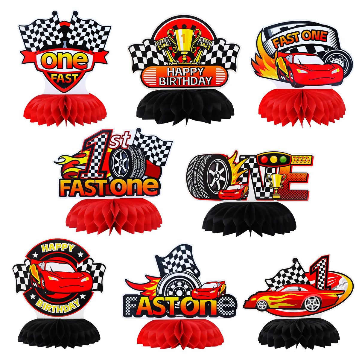 TONIFUL 1st Birthday Race Car Honeycomb Centerpieces – 8 Pack, ONE Letter, Easy Setup