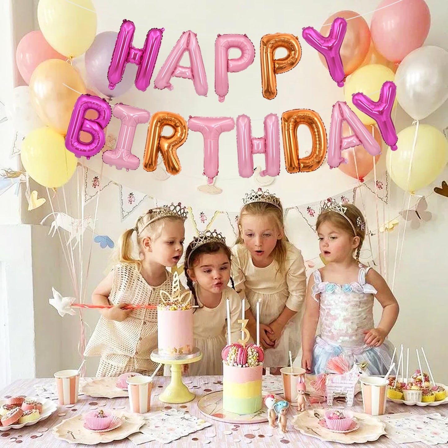 TONIFUL Happy Birthday Balloons Banner – 16 Inch Foil Letters for Party Decor