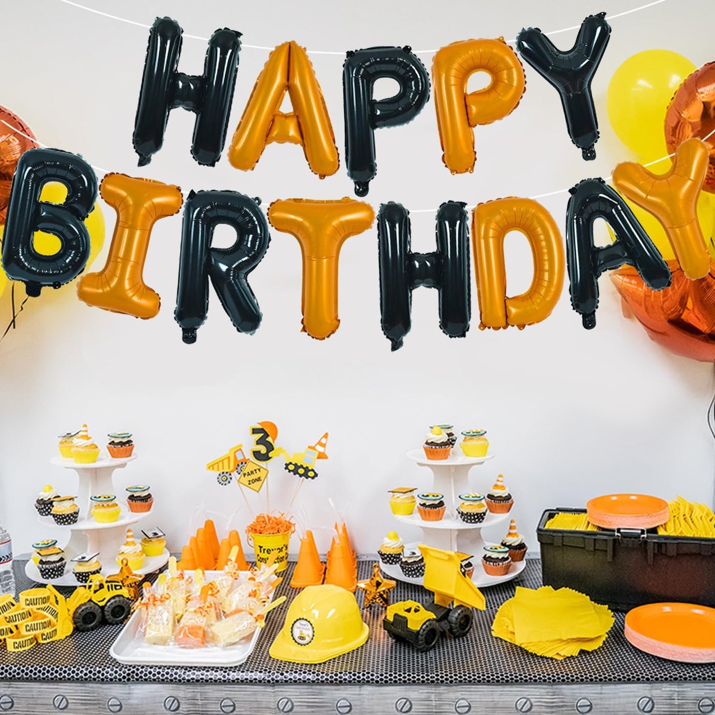 TONIFUL 16-Inch Black & Orange Happy Birthday Foil Letter Balloons Banner – Auto-Seal Mylar Letters for Parties
