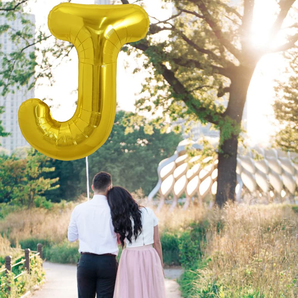 TONIFUL 40 Inch Large Gold Letter J Balloon | Foil Mylar Balloon for Birthday & Party Decor