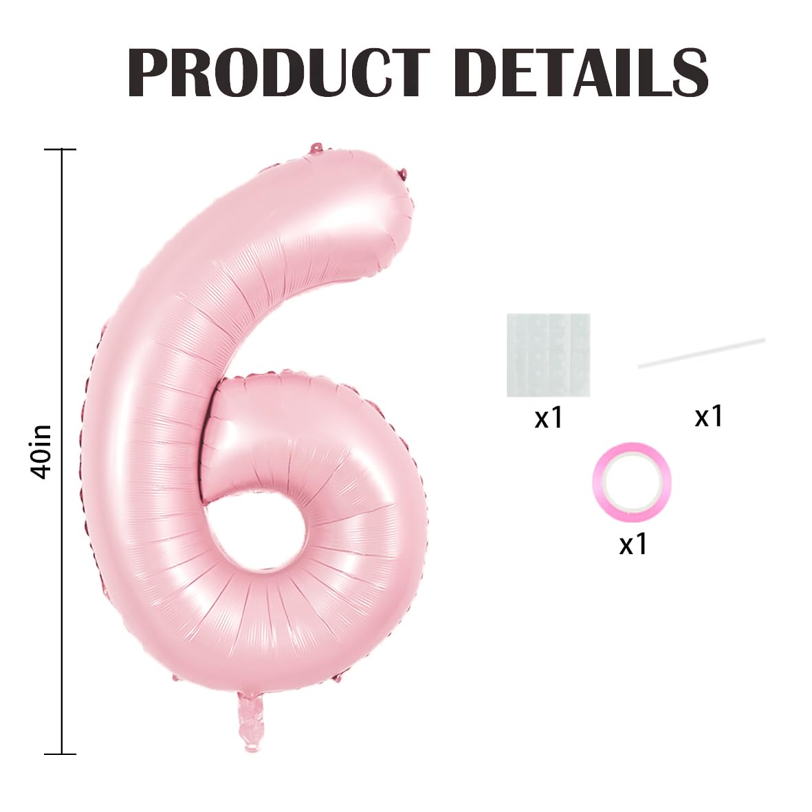 TONIFUL 40 Inch Pastel Pink Number 6 Balloon – Large Foil Digit Balloon for Birthdays and Weddings