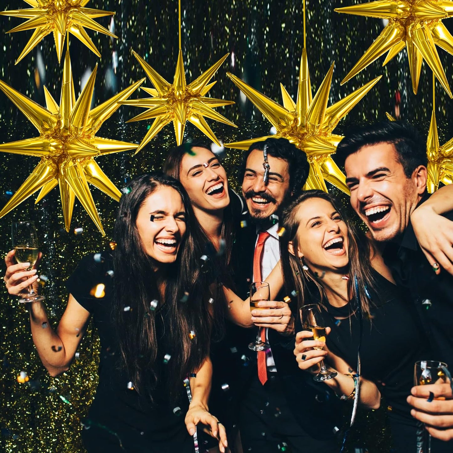 TONIFUL 4Pcs 22in 4D Gold Star Balloons – Explosion Star Mylar Foil Backdrop Decor for Parties