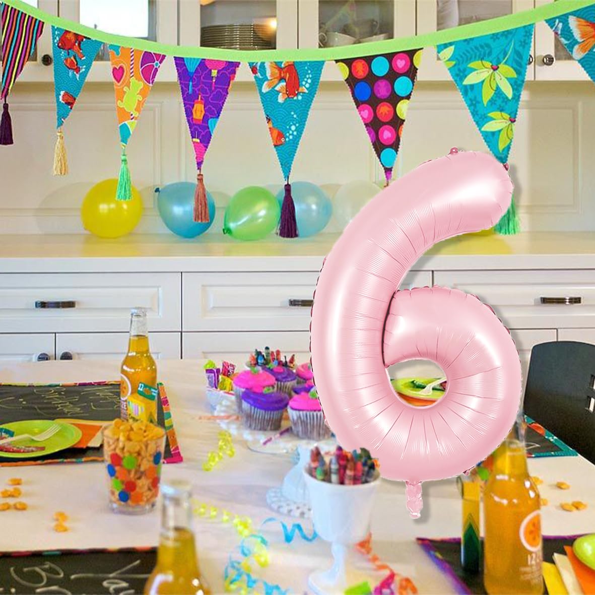 TONIFUL 40 Inch Pastel Pink Number 6 Balloon – Large Foil Digit Balloon for Birthdays and Weddings