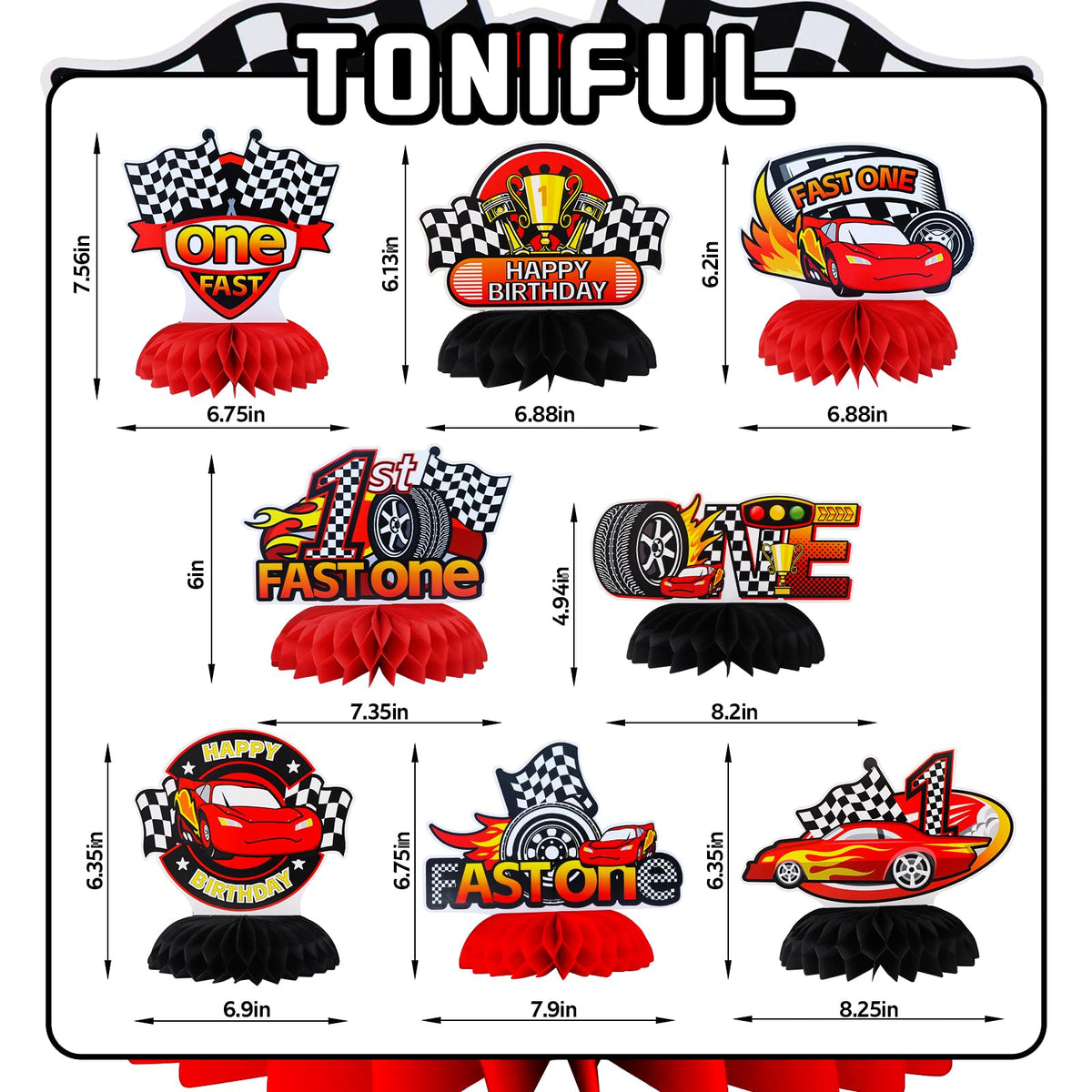 TONIFUL 1st Birthday Race Car Honeycomb Centerpieces – 8 Pack, ONE Letter, Easy Setup