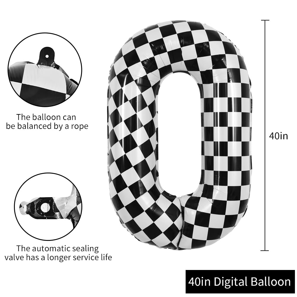 TONIFUL 40-Inch Checkered Number 0 Balloon | Black & White Racing Party Decor