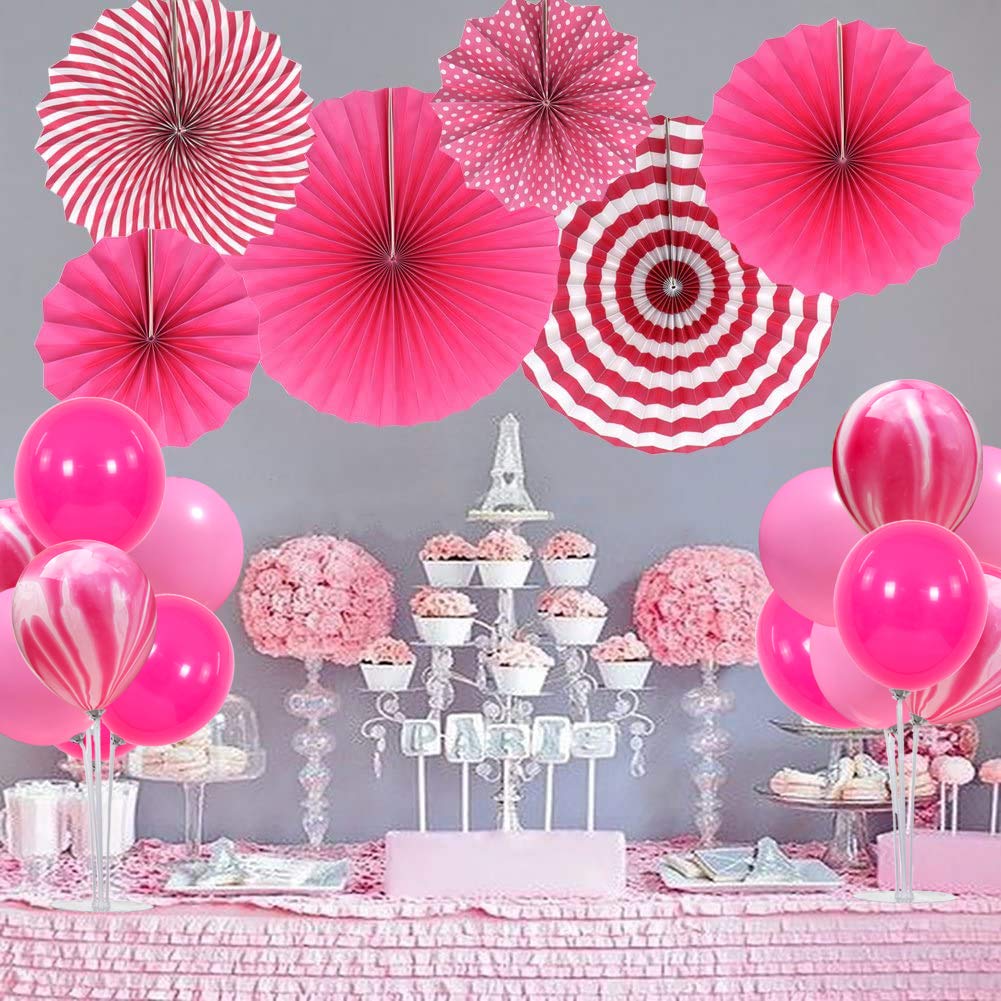 TONIFUL 4 Balloons Stand Kit Pink Marble Centerpieces for Birthday, Wedding & Party Decor