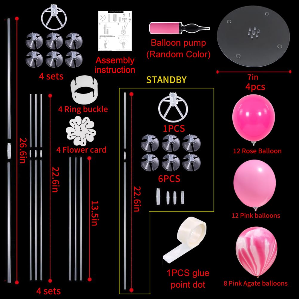 TONIFUL 4 Balloons Stand Kit Pink Marble Centerpieces for Birthday, Wedding & Party Decor