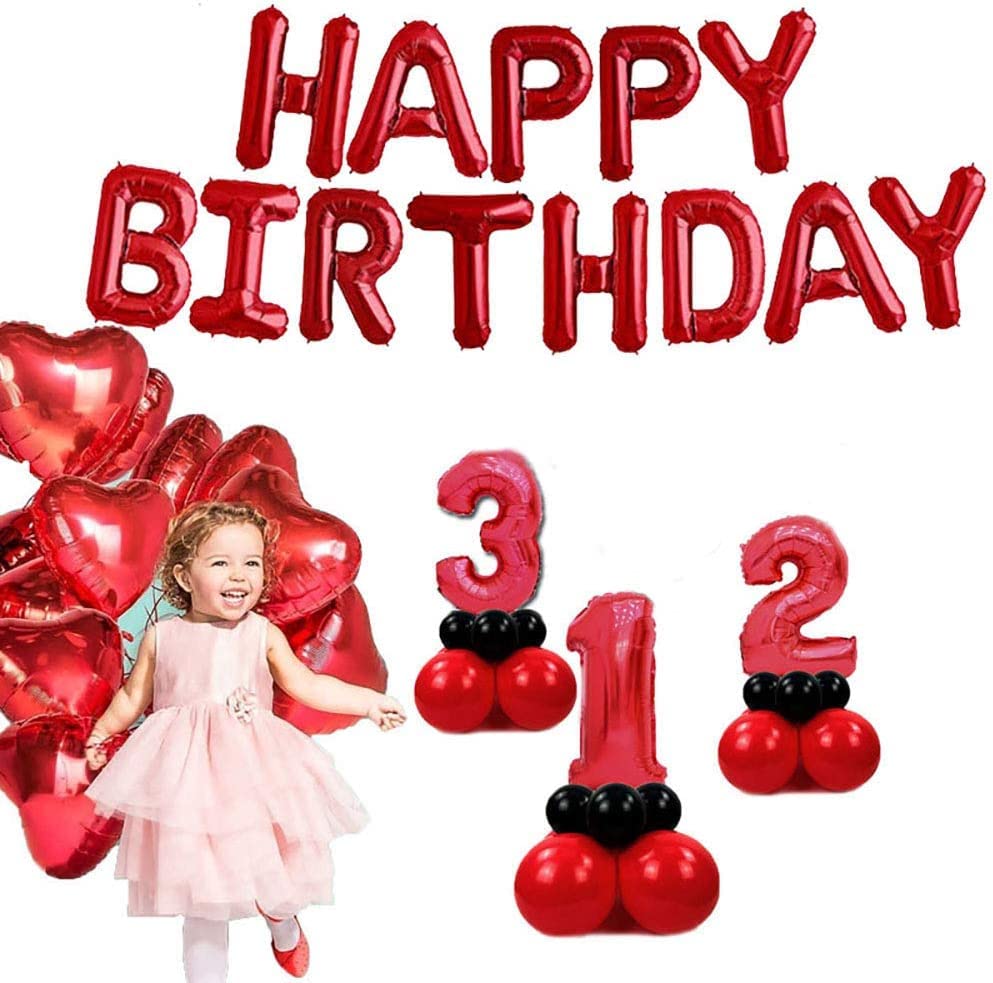 TONIFUL Red Happy Birthday Balloons – 16-Inch Foil Letter Banner, Reusable Party Decor