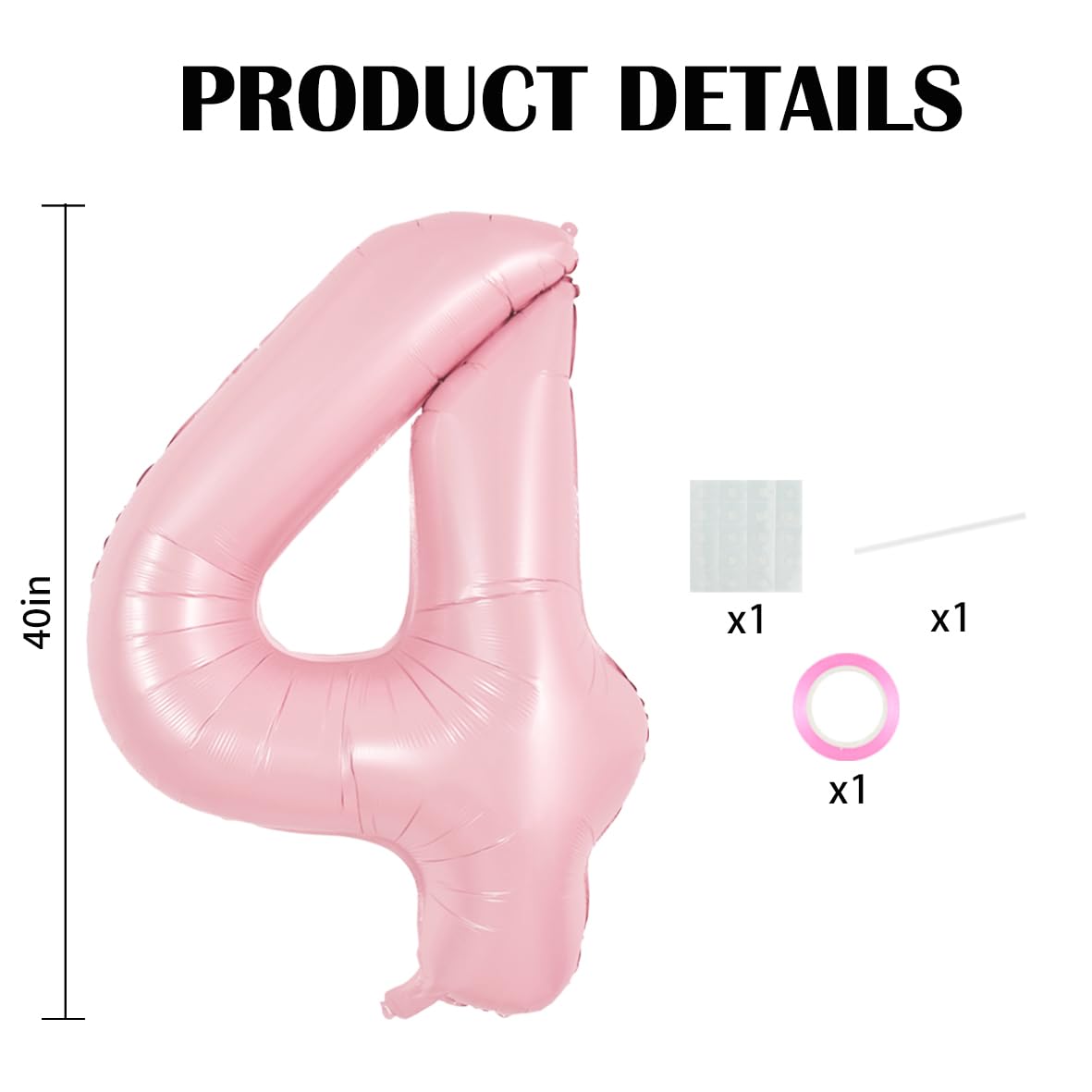 TONIFUL 40-Inch Pastel Pink Number 4 Balloon – Large Foil Party Balloon for Birthday, Wedding, and Photo Shoots
